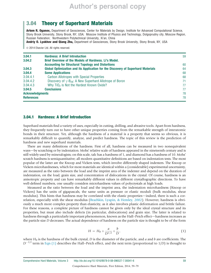 Pdf Theory Of Superhard Materials