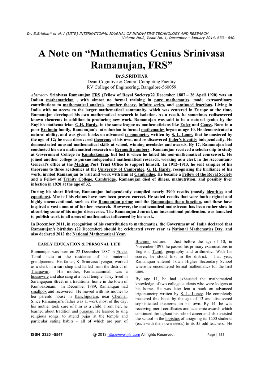 Srinivasa Ramanujan  Chanakya