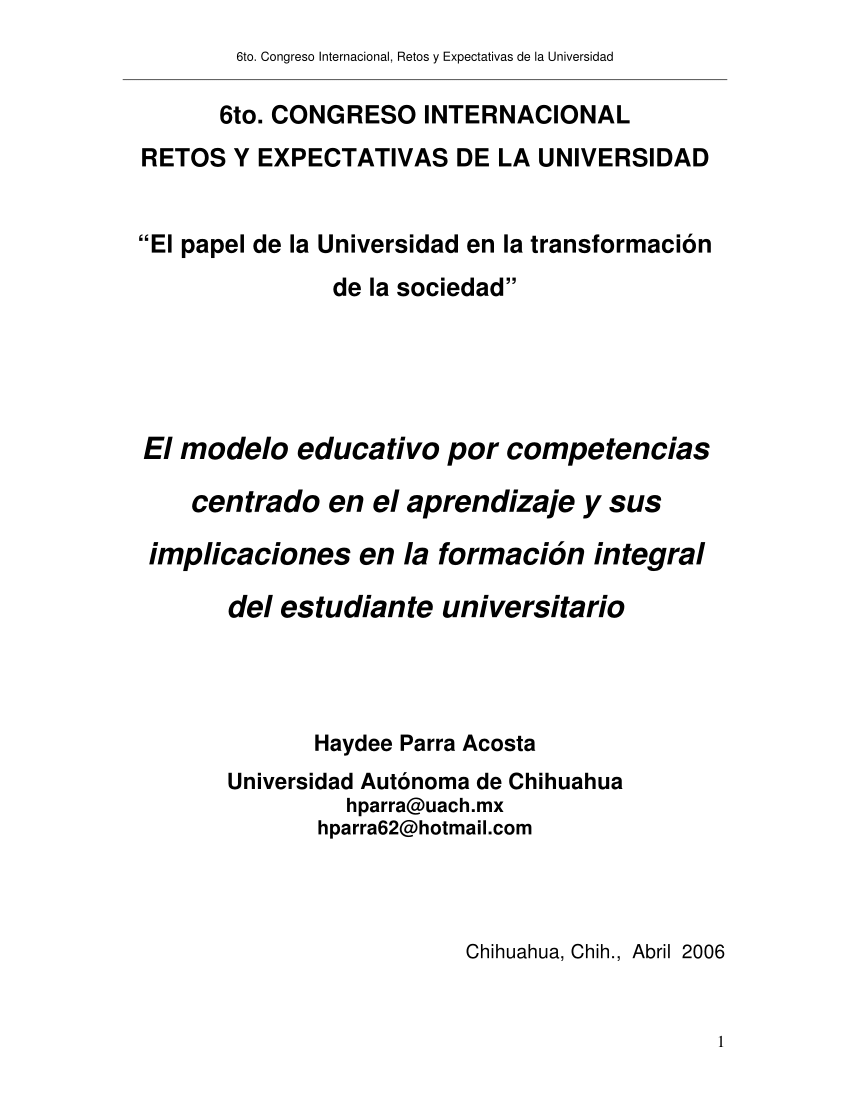 PDF) El modelo educativo por competencias centrado en el aprendizaje y sus  implicaciones en la formación integral del estudiante universitario