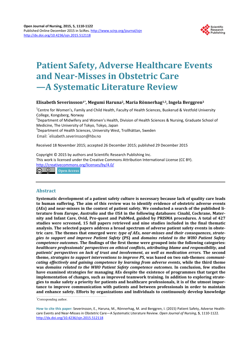 literature review on patient safety