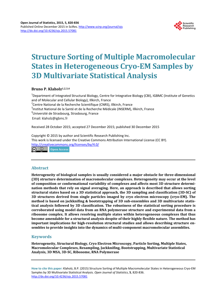 Pdf Structure Sorting Of Multiple Macromolecular States In Heterogeneous Cryo Em Samples By 3d Multivariate Statistical Analysis