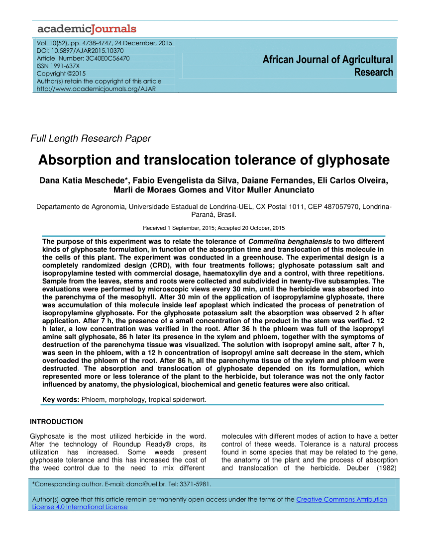 PDF) Eficácia do herbicida glifosato-potássico submetido à chuva simulada  após a aplicação