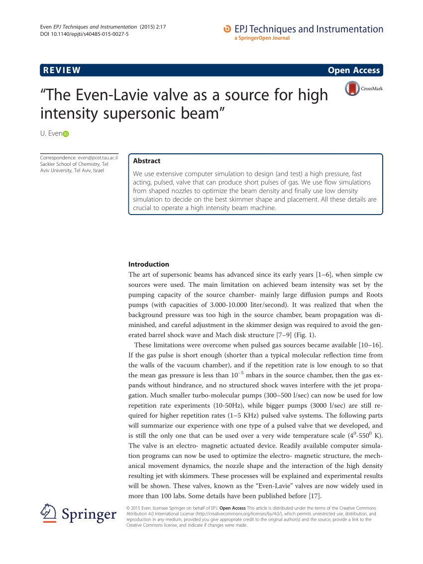 Pdf The Even Lavie Valve As A Source For High Intensity Supersonic Beam