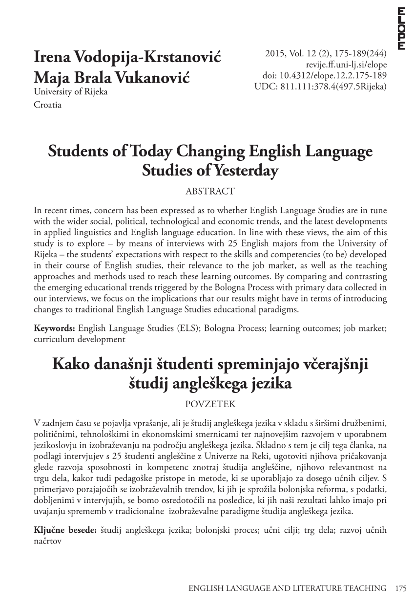 Pdf Students Of Today Changing English Language Studies Of Yesterday