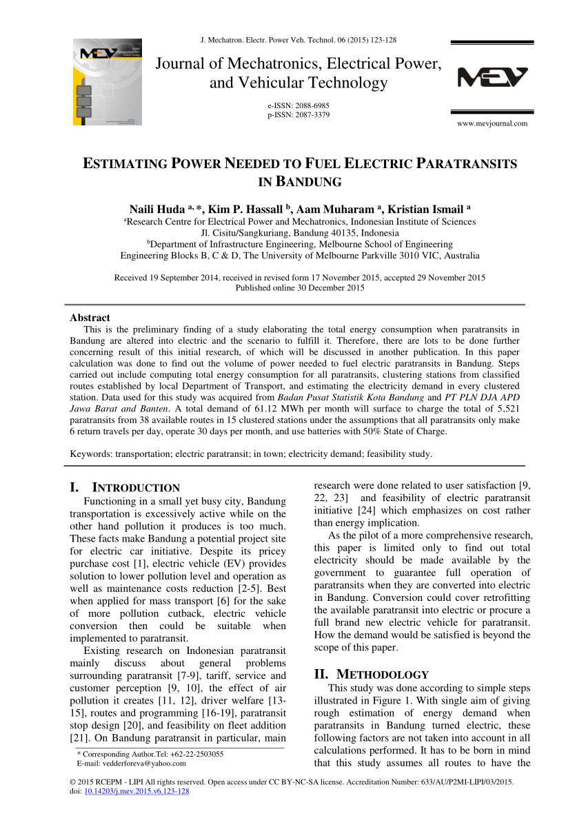 Pdf Estimating Power Needed To Fuel Electric Paratransits