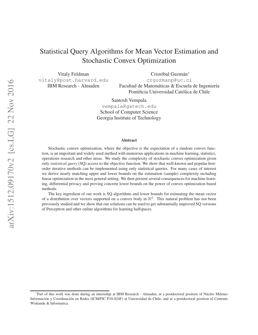 PDF) Statistical Query Algorithms for Stochastic Convex Optimization