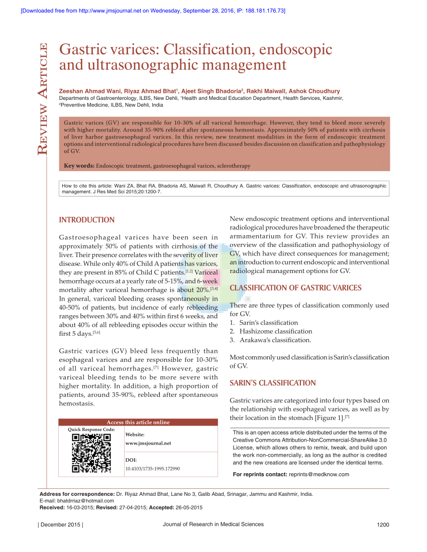 PDF) Gastric varices: Classification, endoscopic and 