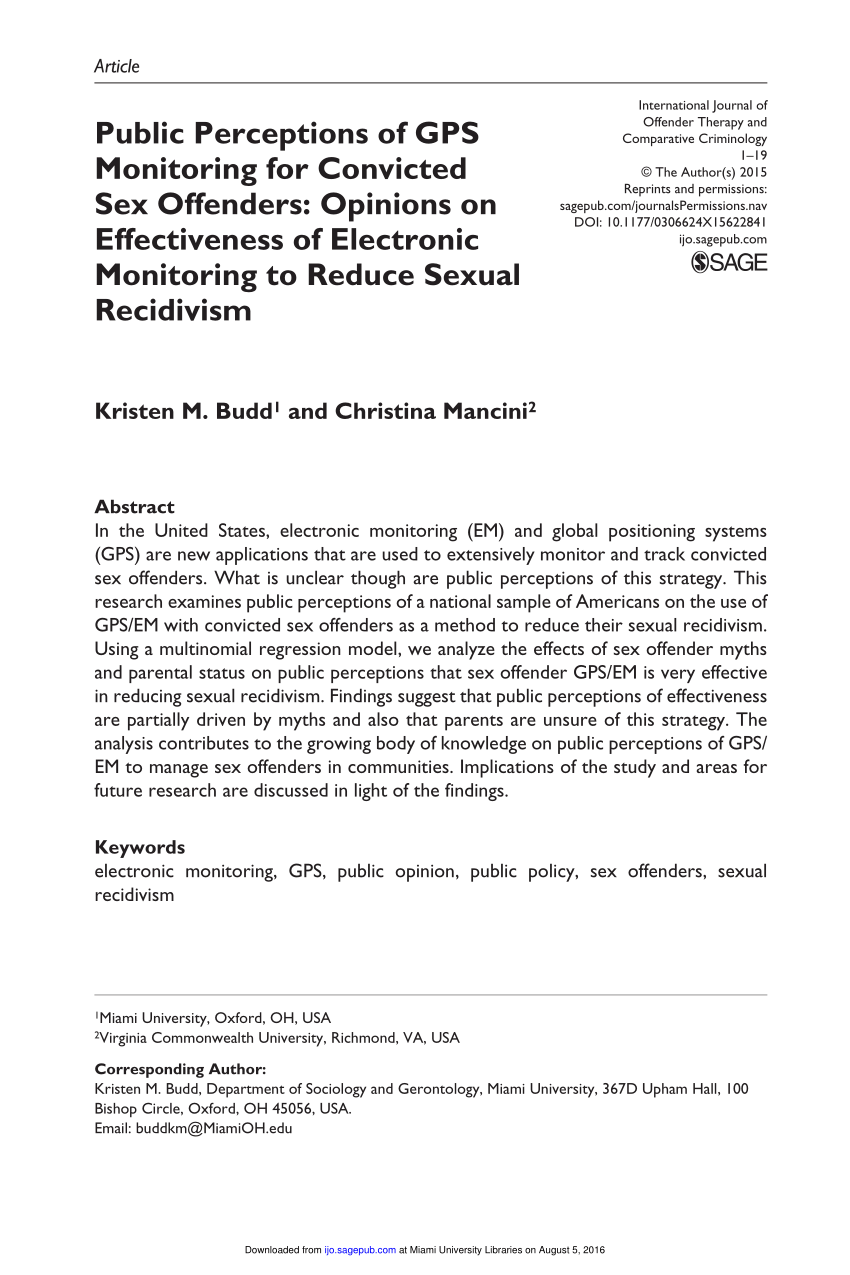 Pdf Public Perceptions Of Gps Monitoring For Convicted Sex Offenders