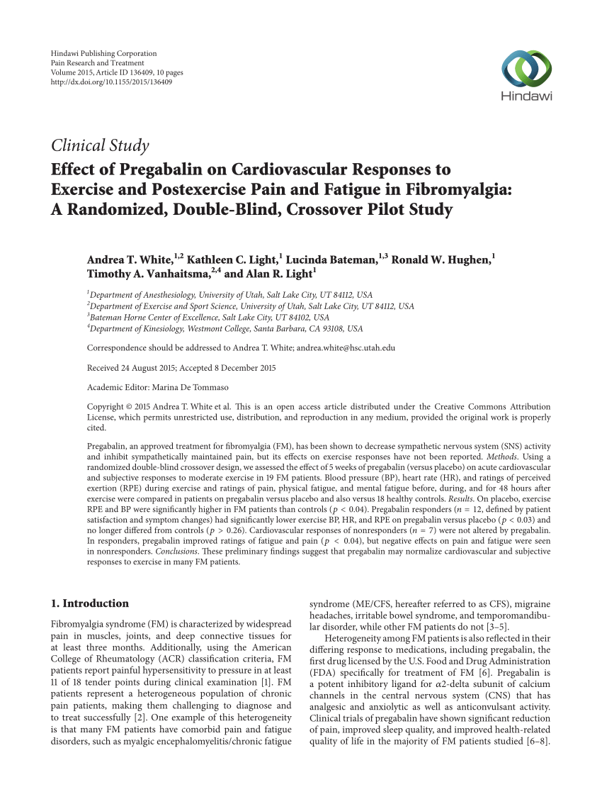 Pdf Effect Of Pregabalin On Cardiovascular Responses To