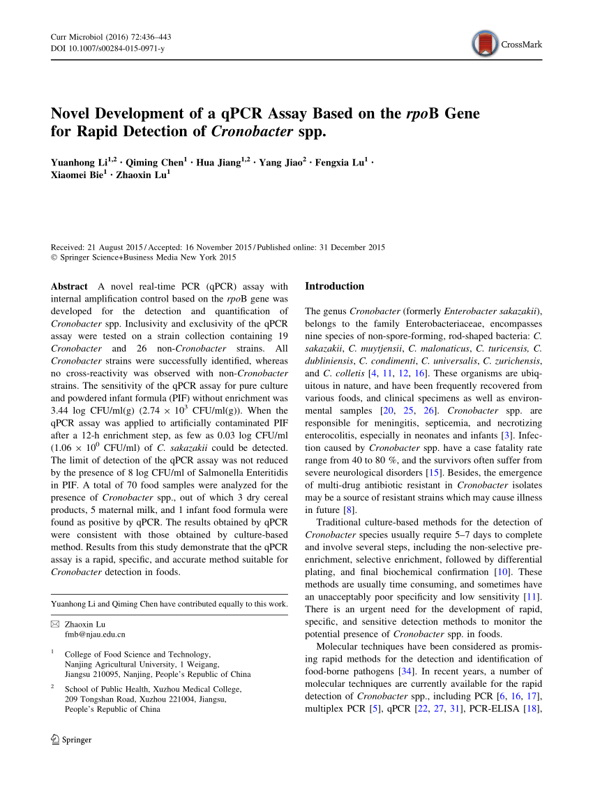 PDF) Novel Development of a qPCR Assay Based on the rpoB Gene for 