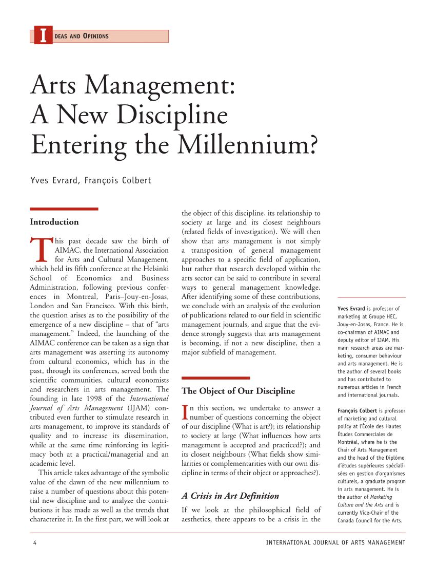 Pdf Arts Management A New Discipline Entering The Millennium