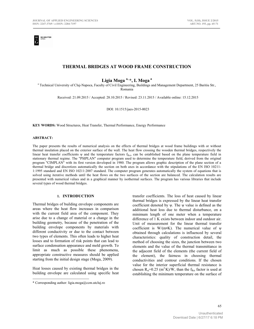 PDF Thermal Bridges At Wood Frame Construction