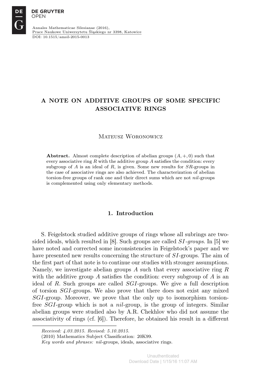 On Additive Groups Of Associative And Commutative Rings - 