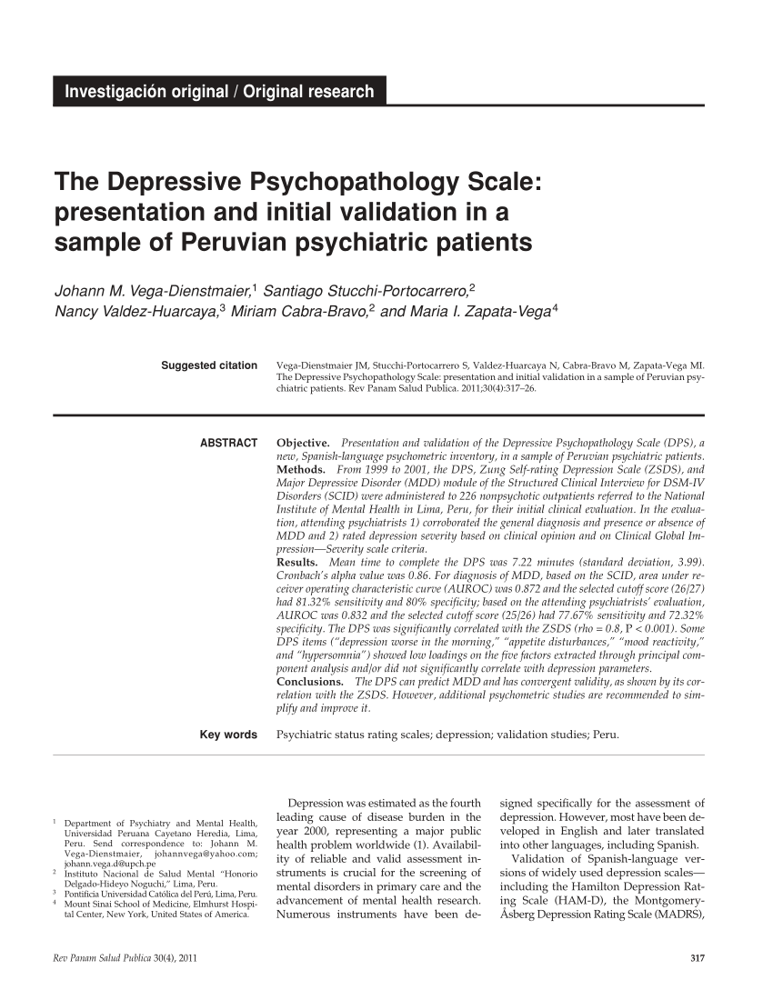 Pdf Validacion De Un Instrumento Para Diagnosticar Depresion Mayor Basado En La Entrevista Clinica Estructurada Para El Dsm Iv