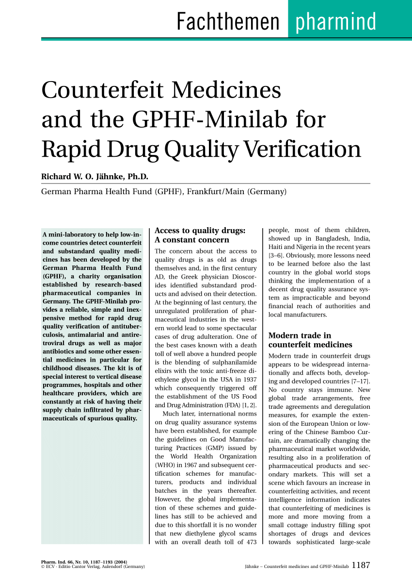PDF) Counterfeit medicines and the GPHF-Minilab for rapid drug ...