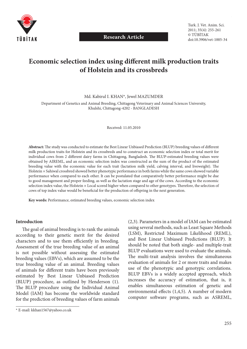 PDF) Economic selection index using different milk production traits of  Holstein and its crossbreds