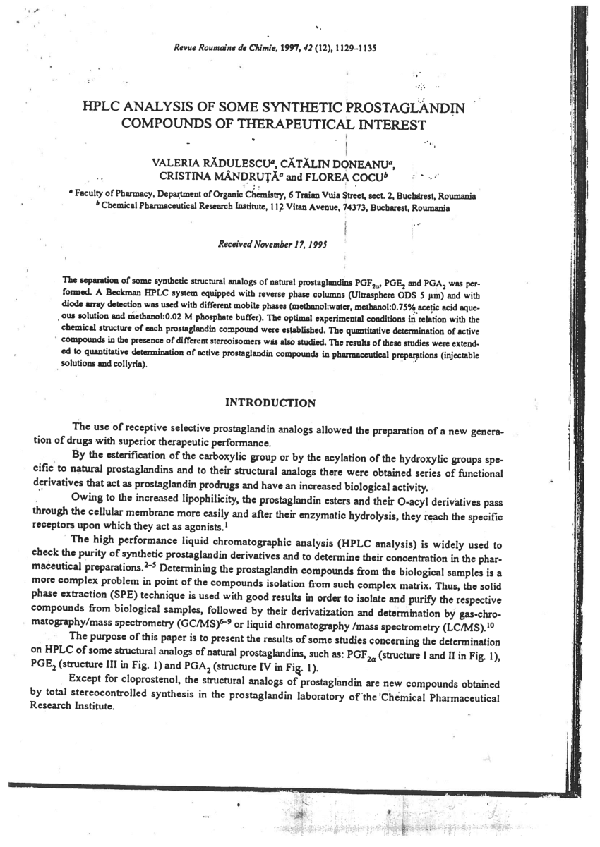 PDF) HPLC analysis of some synthetic prostaglandin compounds of