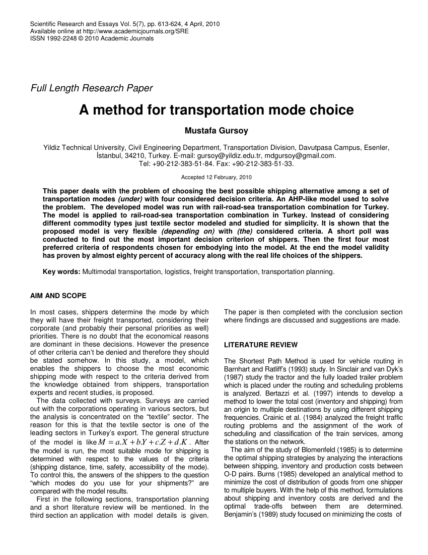 thesis on transportation mode choice