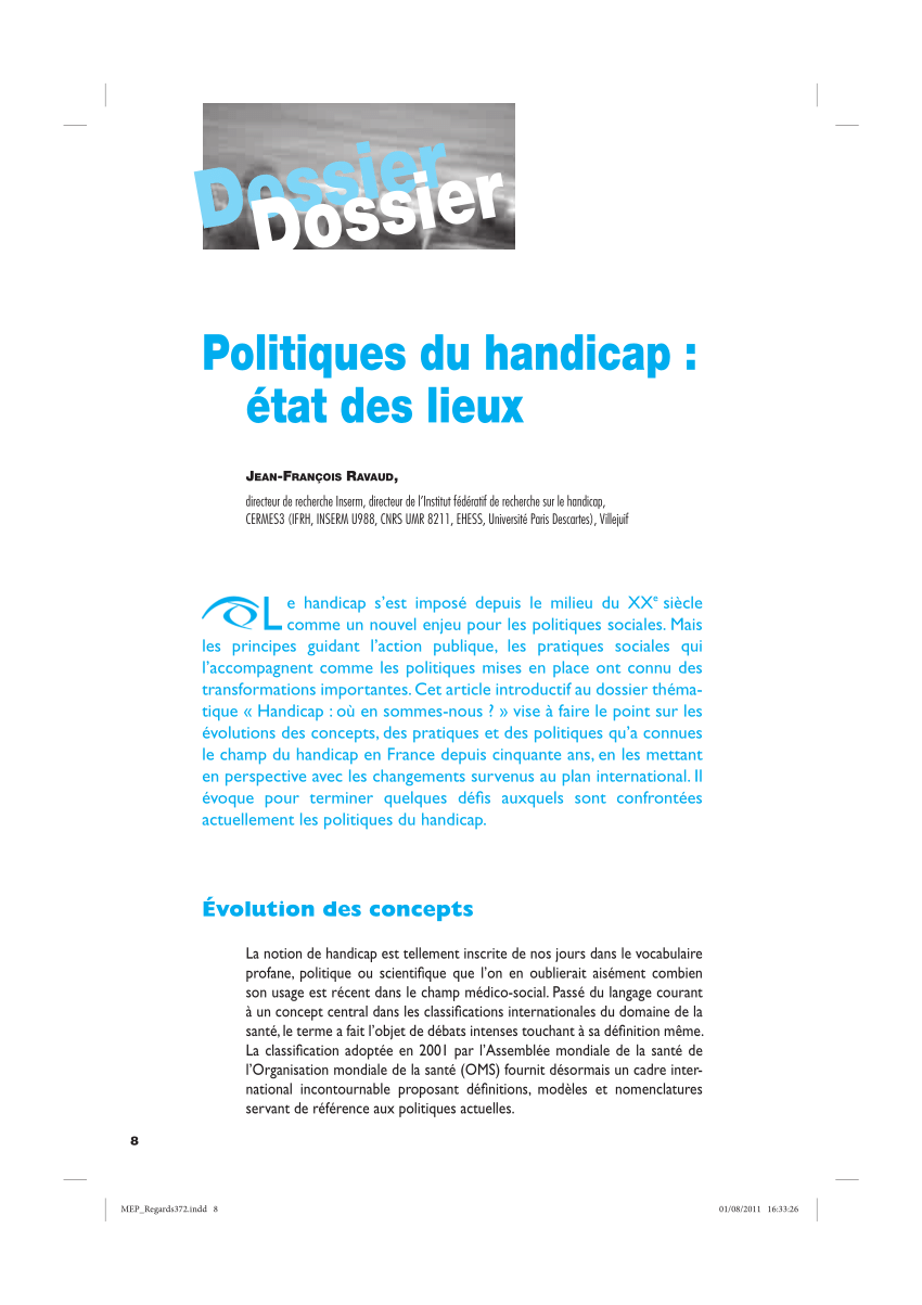 Pdf Politiques Du Handicap Etat Des Lieux