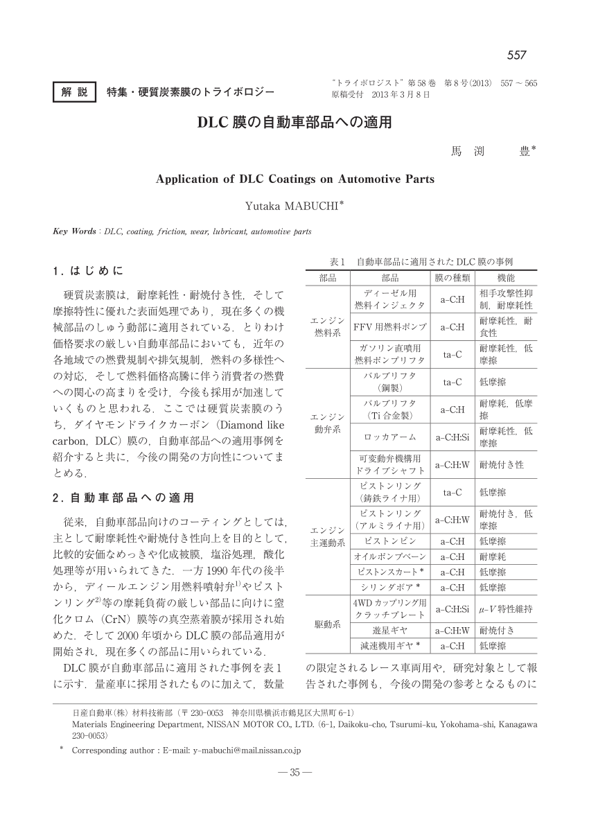 Pdf Application Of Dlc Coatings On Automotive Parts