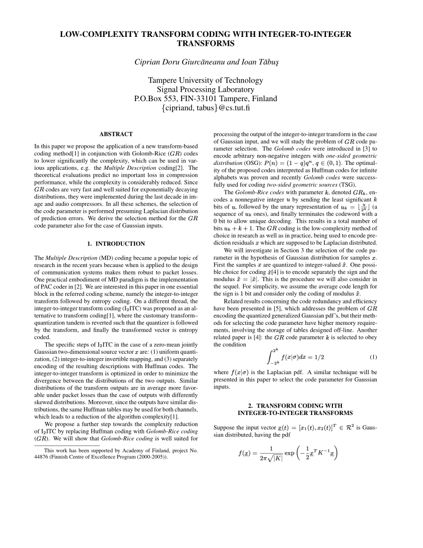 pdf-low-complexity-transform-coding-with-integer-to-integer-transforms