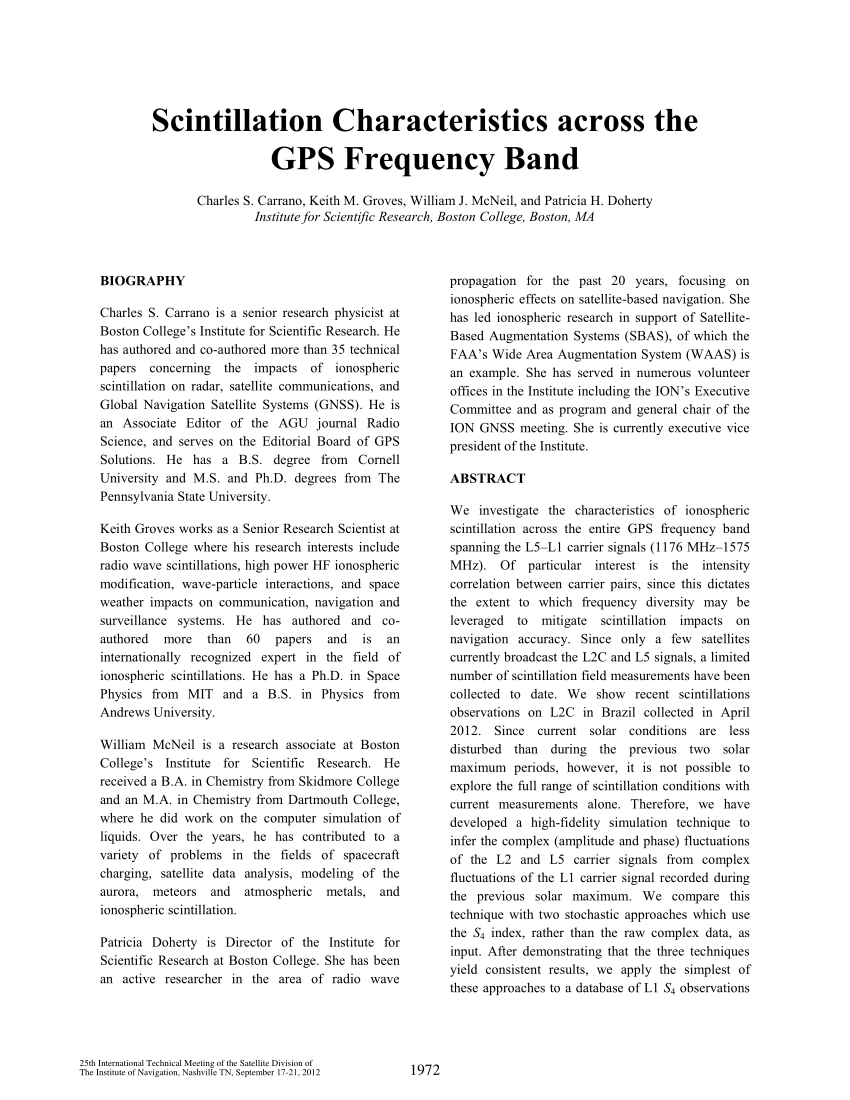 PDF Scintillation Characteristics Across the GPS Frequency Band