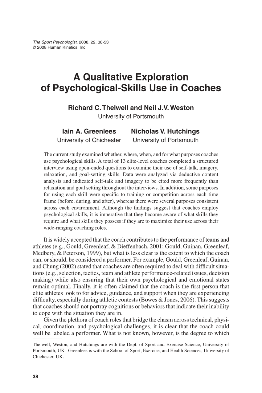 Pdf A Qualitative Exploration Of Psychological Skills Use In Coaches