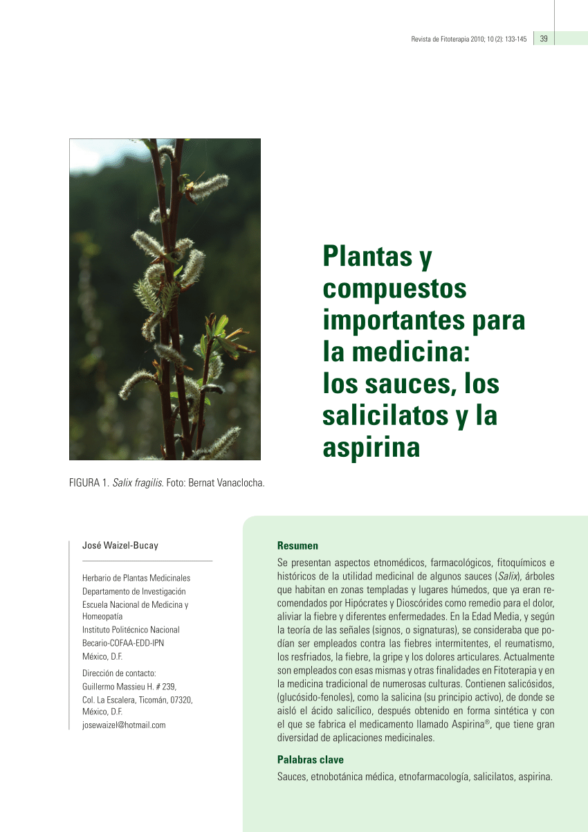 Digital Instantáneamente negro PDF) plantas y compuestos medicinales. Los salicilatos y la aspirina. Or  (Salix spp., aspirin).