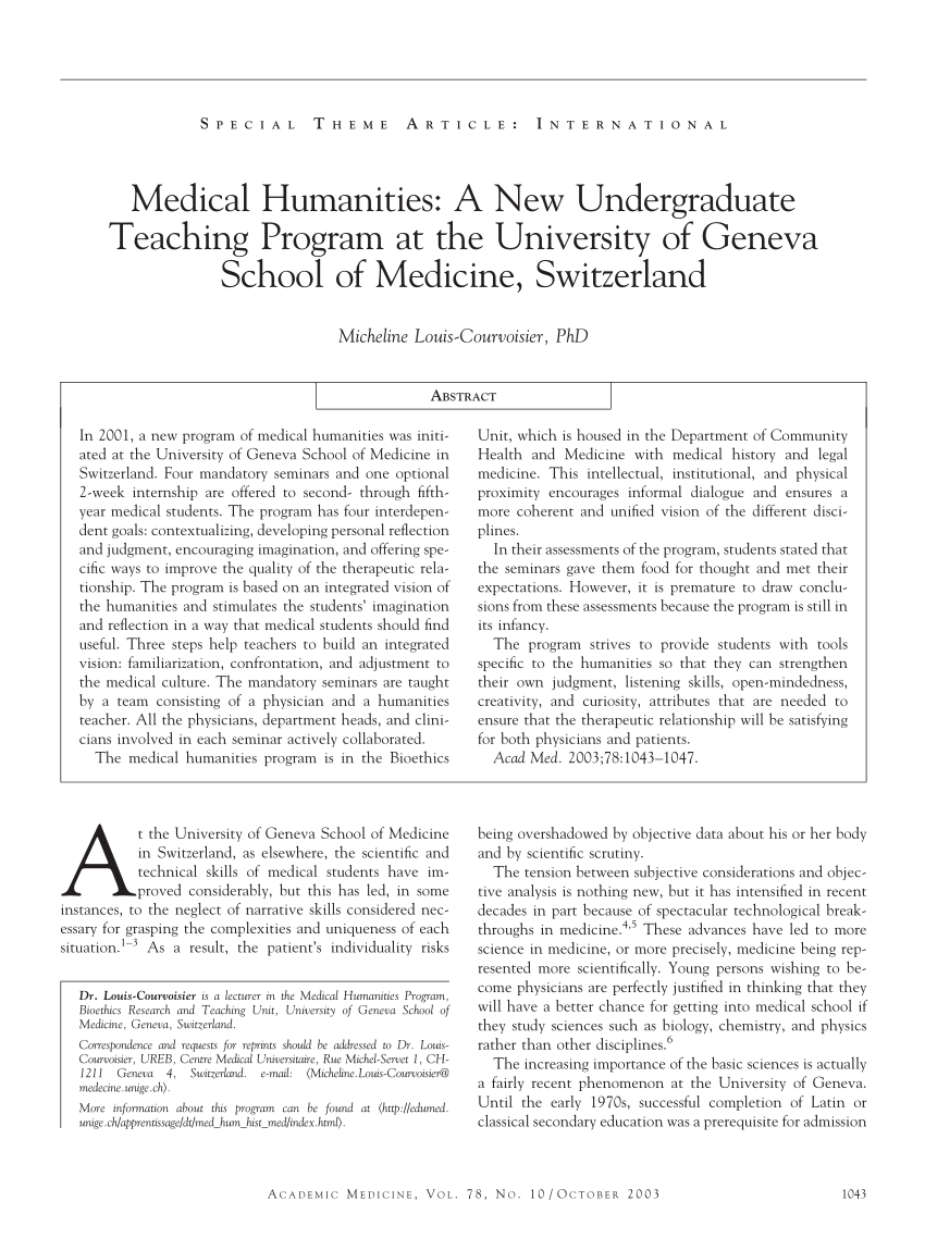 (PDF) Medical humanities: A new undergraduate teaching program