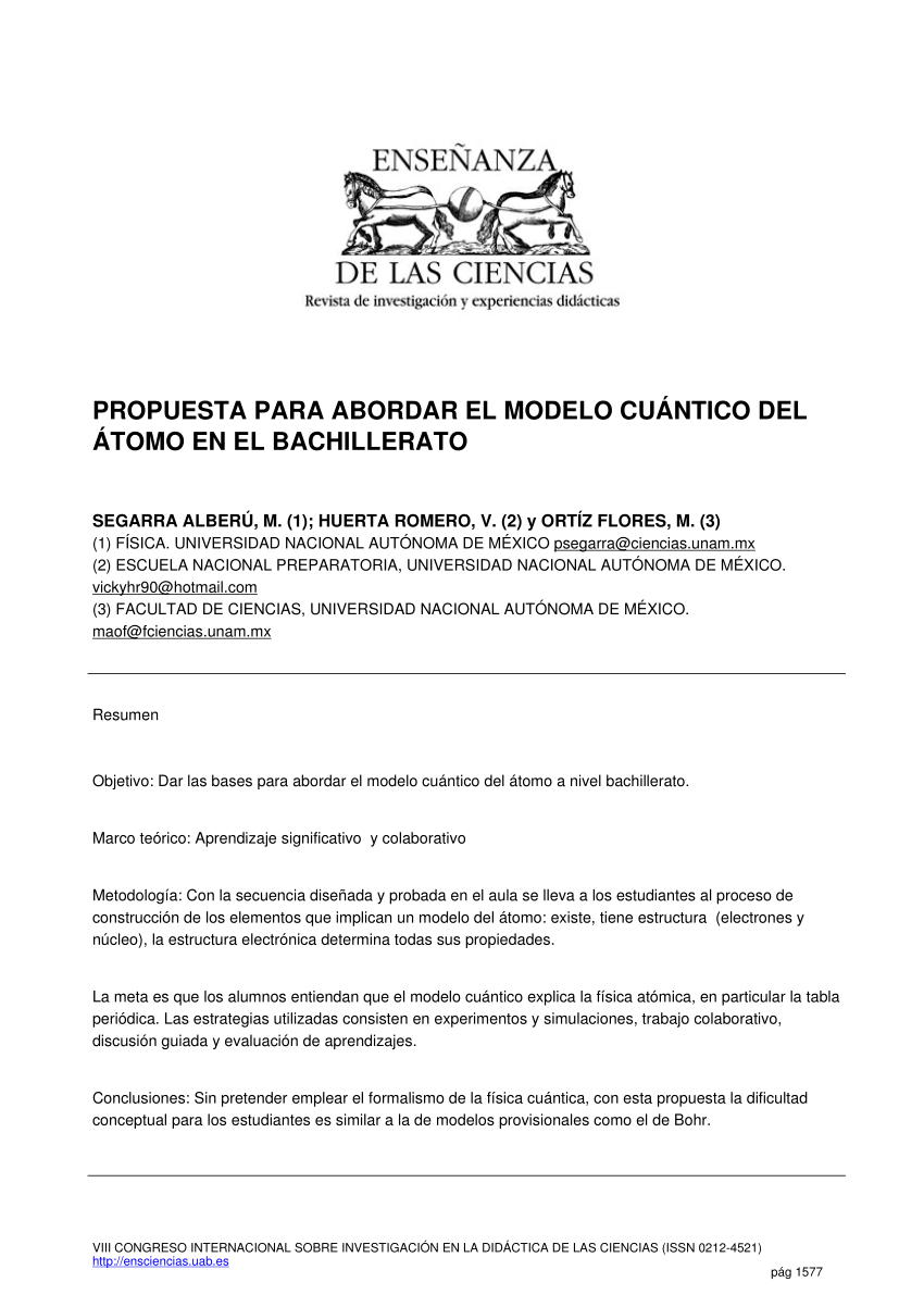 PDF) PROPUESTA PARA ABORDAR EL MODELO CUÁNTICO DEL ÁTOMO EN EL BACHILLERATO