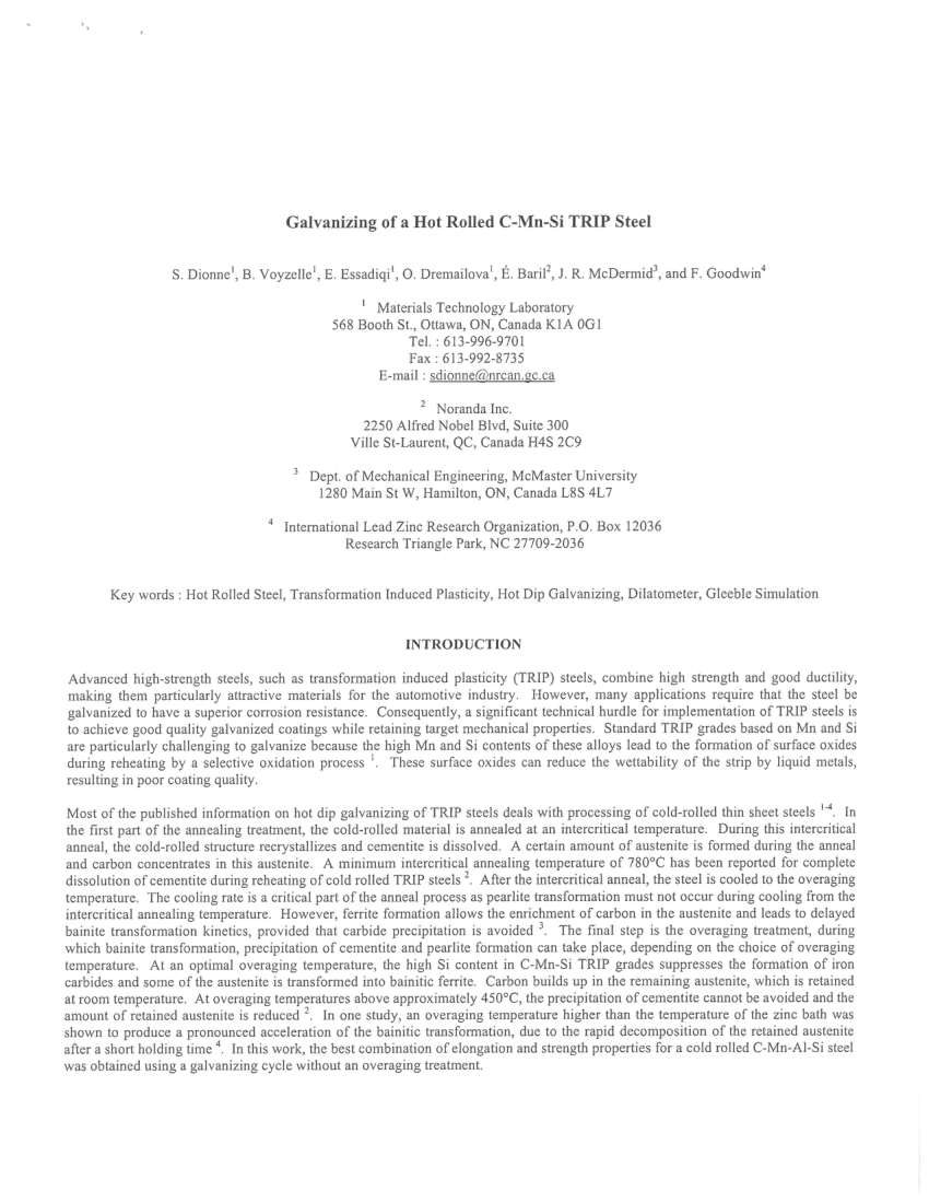 Pdf Galvanizing Of A Hot Rolled C Mn Si Trip Steel