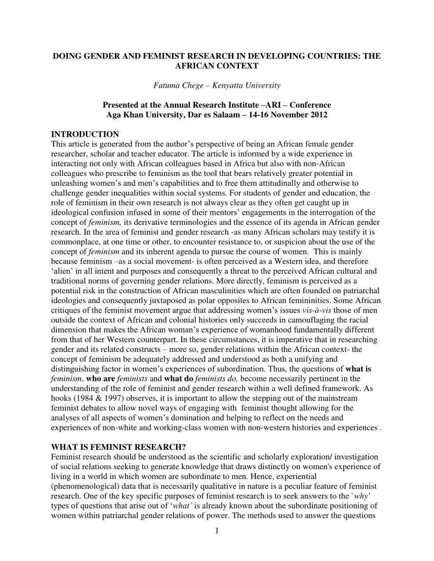 research proposal sample on feminism