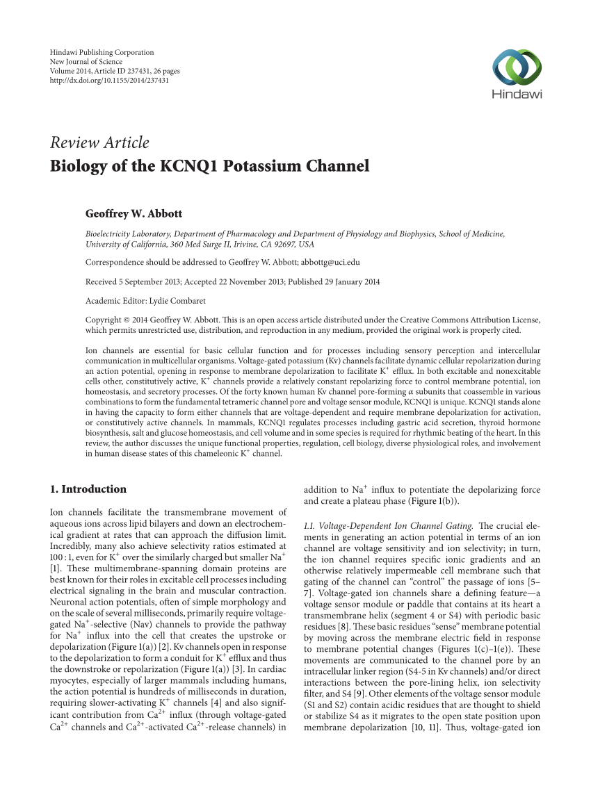 Pdf Biology Of The Kcnq1 Potassium Channel