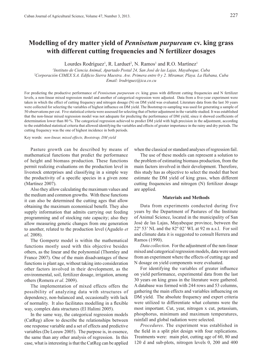 (PDF) Modelling of dry matter yield of Pennisetum purpureum cv. king ...