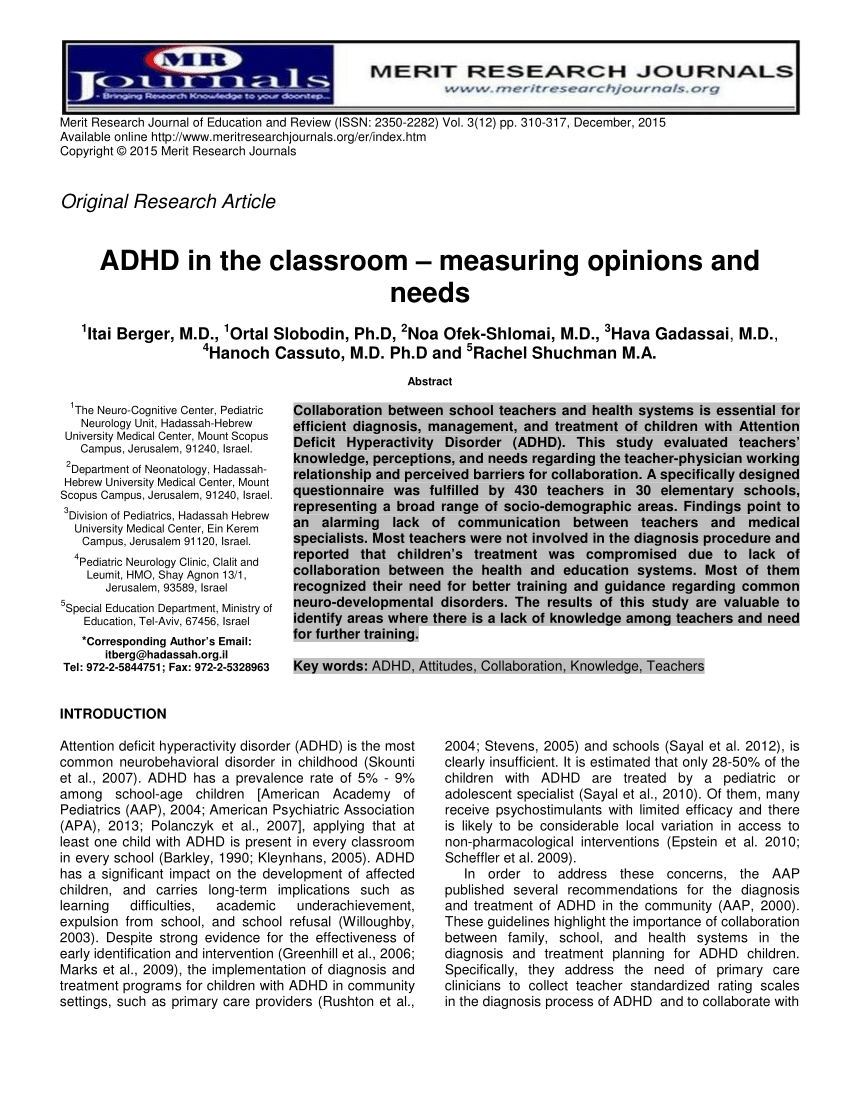 research paper on adhd in the classroom