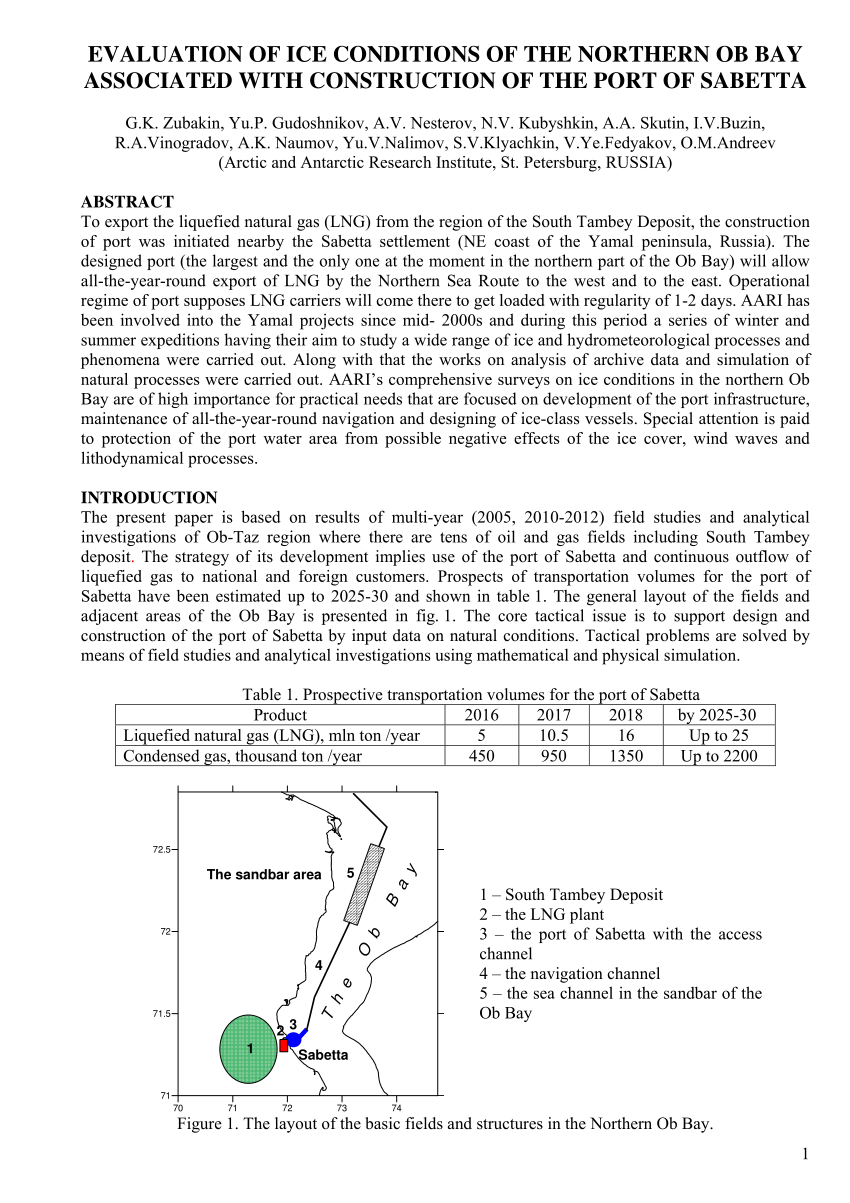 Pdf Evaluation Of Ice Conditions Of The Northern Ob Bay Associated With Construction Of The Port Of Sabetta