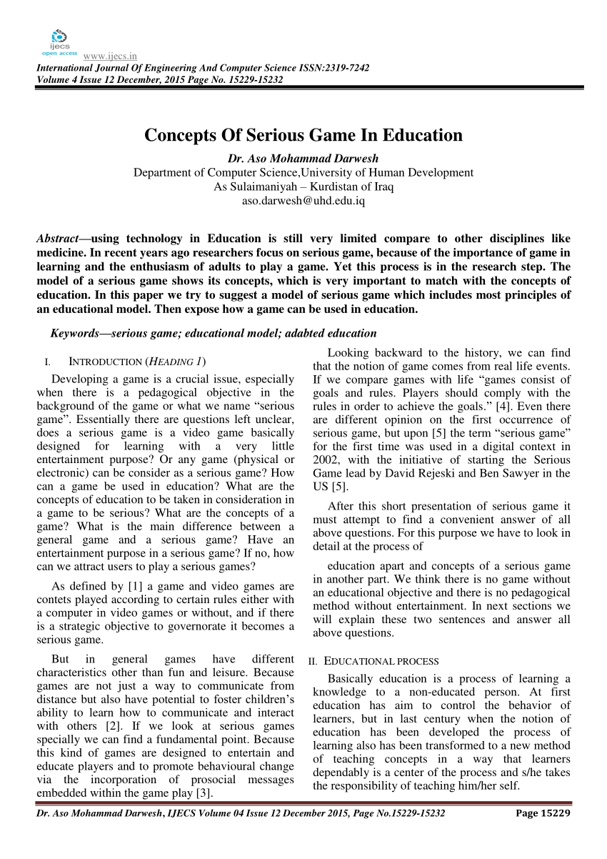 PDF) Concepts Of Serious Game In Education