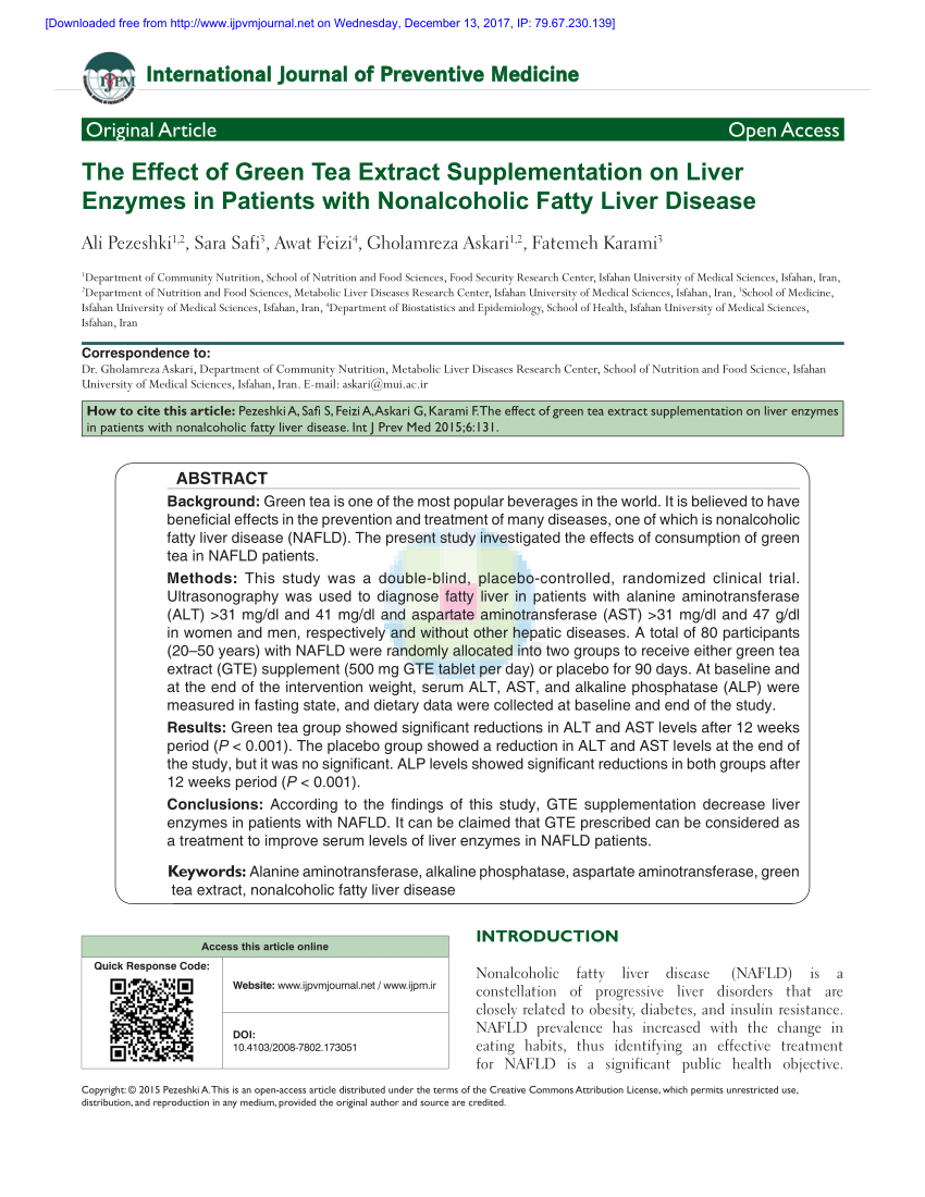 (PDF) The Effect of Green Tea Extract Supplementation on Liver Enzymes