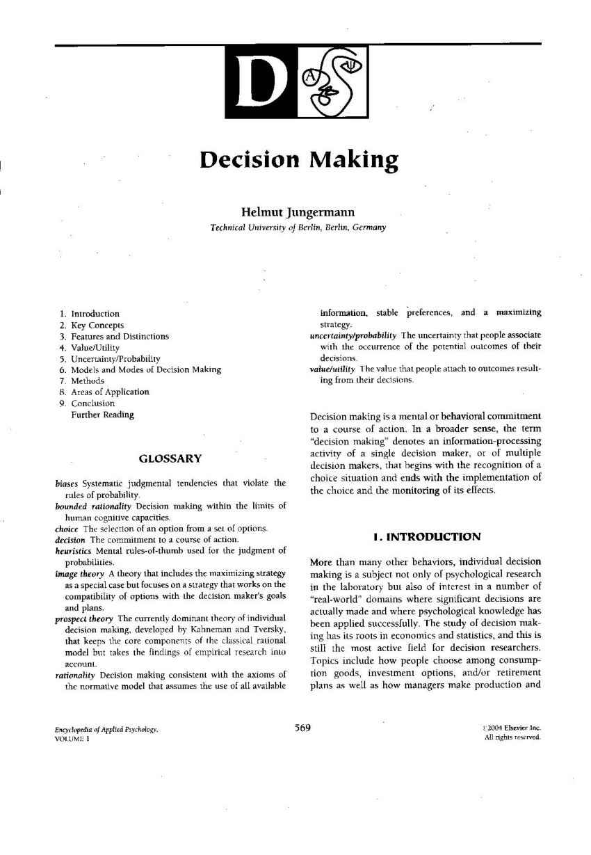 article review on decision making