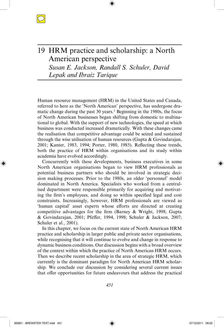 PDF) HRM practice and scholarship: A North American perspective
