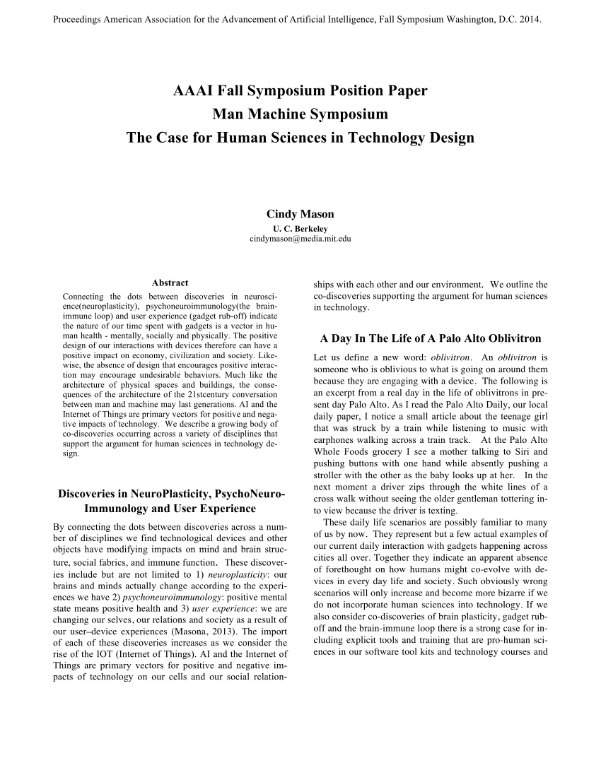 (PDF) AAAI Fall Symposium Position Paper Man Machine Symposium The Case