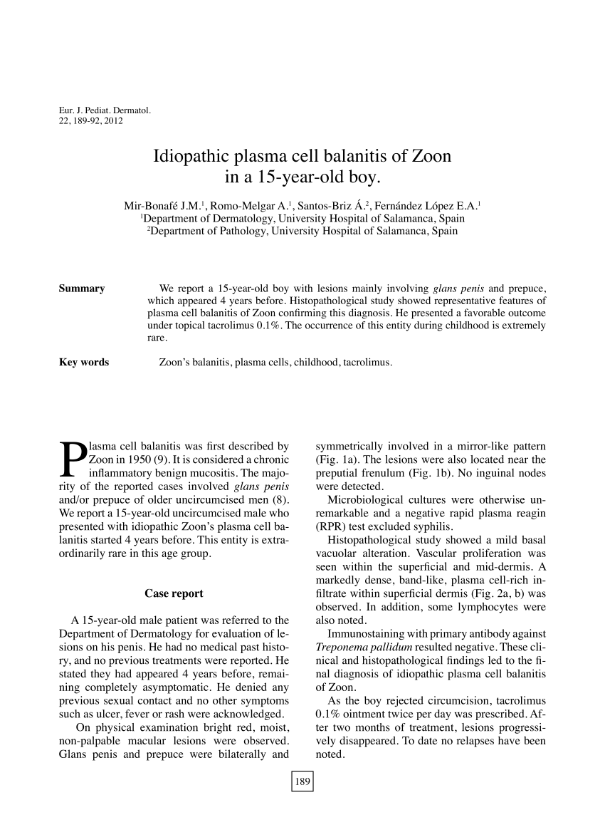 (PDF) Idiopathic plasma cell balanitis of Zoon in a 15 ...