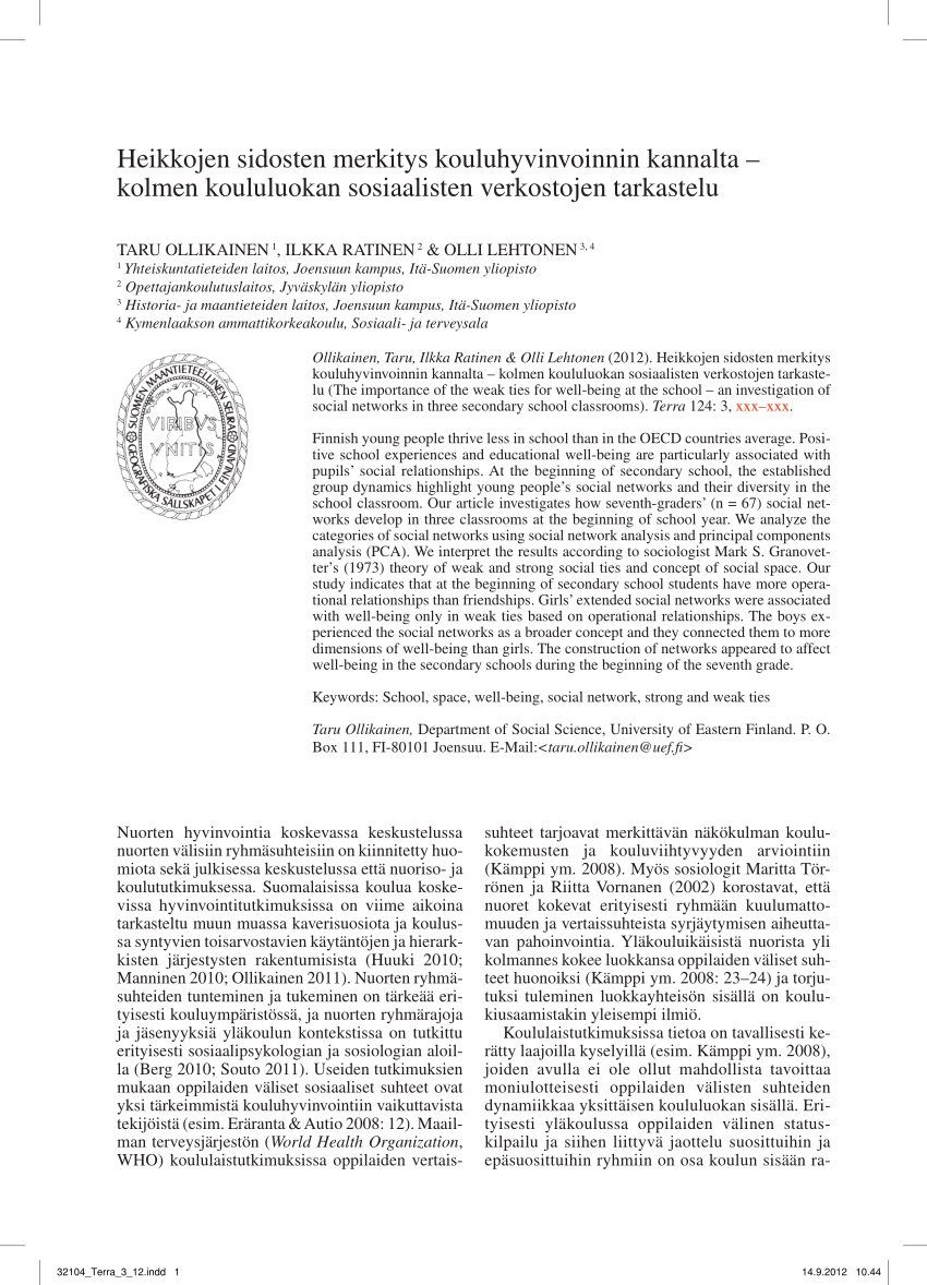 PDF) The importance of the weak ties for well-being at the school - An  investigation of social networks in three secondary school classrooms