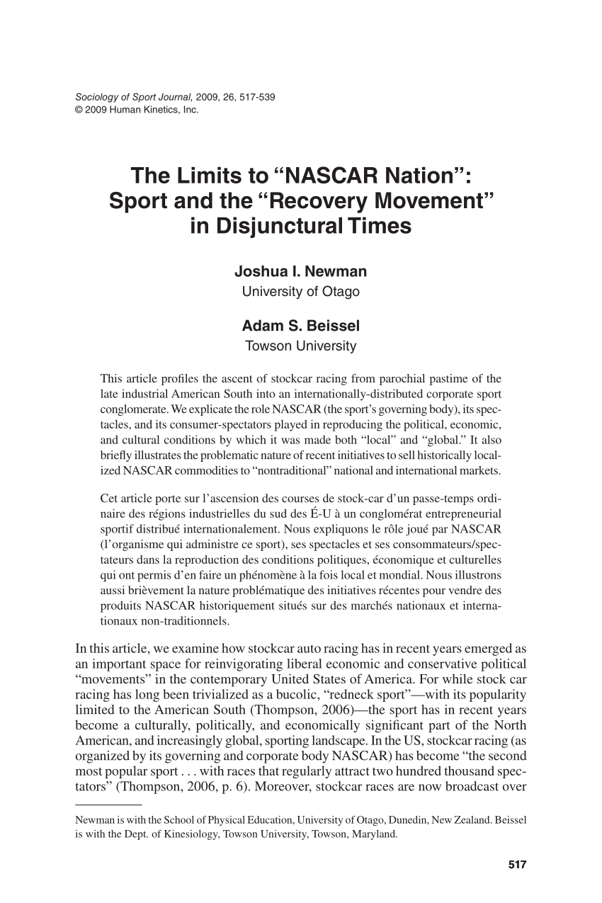 Pdf The Limits To Nascar Nation Sport And The Recovery Movement In Disjunctural Times