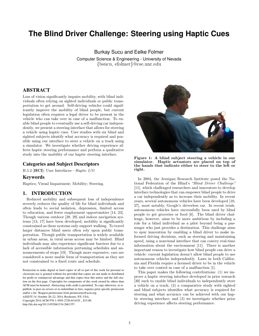 PDF) The blind driver challenge: Steering using haptic cues