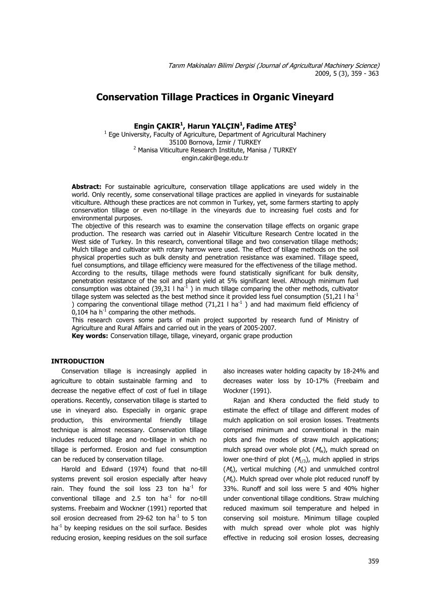 Pdf Conservation Tillage Practices In Organic Vineyard 8398