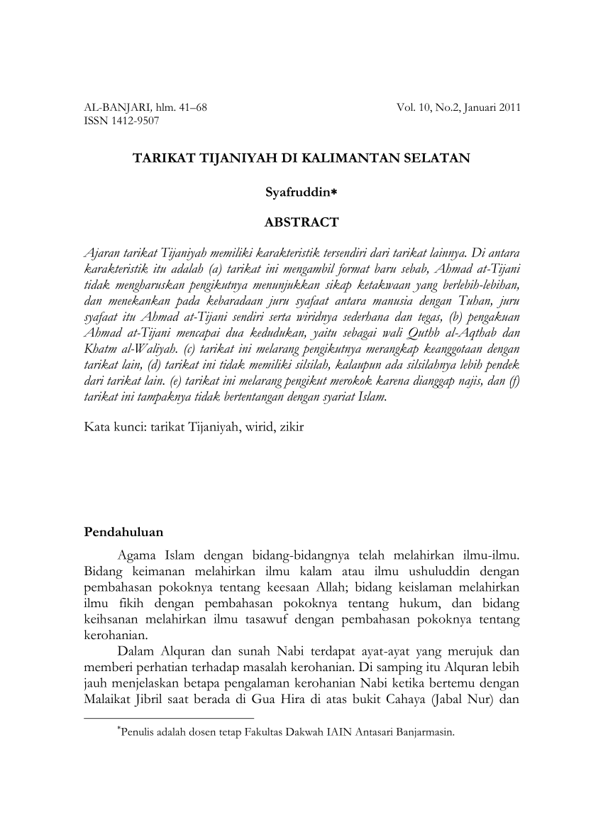 Pdf Tarikat Tijaniyah Di Kalimantan Selatan