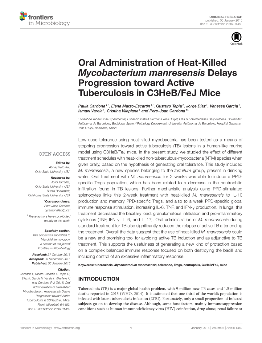 (PDF) Oral Administration of Heat-Killed Mycobacterium manresensis ...
