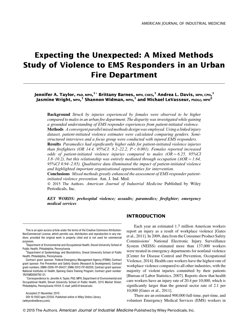 Pdf Expecting The Unexpected A Mixed Methods Study Of Violence