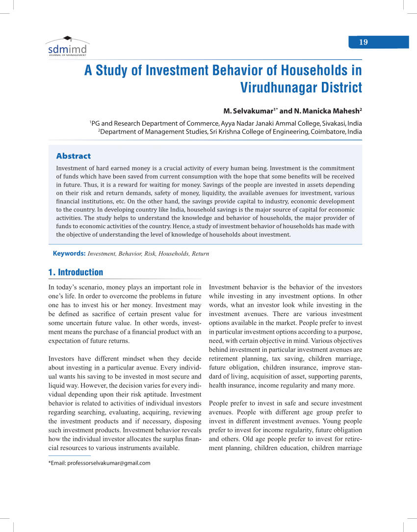 research paper on investment behaviour in india